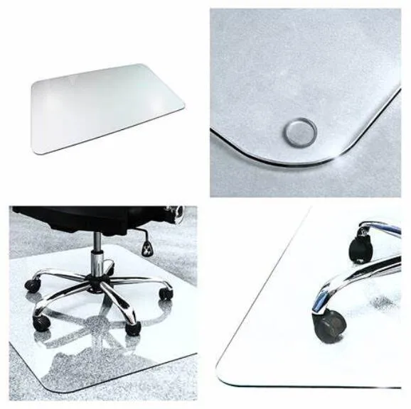 Office Grey Tempered Glass Chair Desk Mat for Carpets and Hardwood Floor