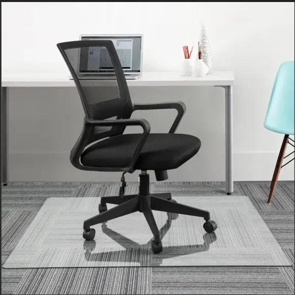 Office Grey Tempered Glass Chair Desk Mat for Carpets and Hardwood Floor