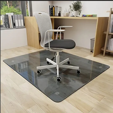 Office Grey Tempered Glass Chair Desk Mat for Carpets and Hardwood Floor
