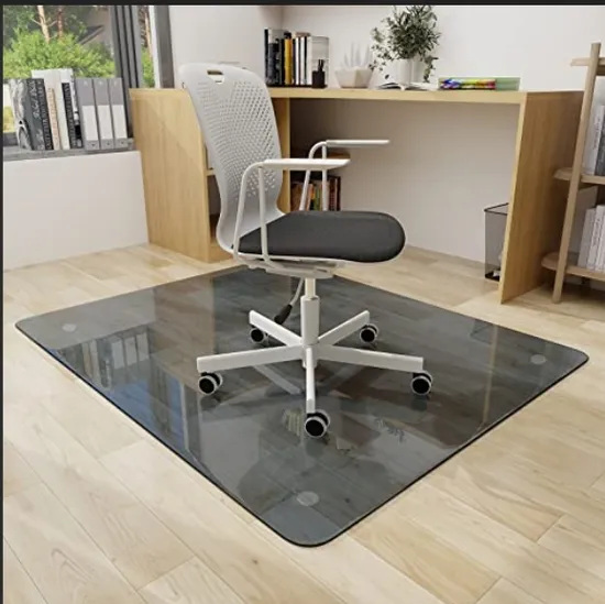 Office Grey Tempered Glass Chair Desk Mat for Carpets and Hardwood Floor
