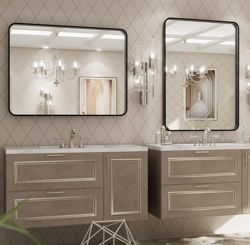 Modern Metal Framed Rectangular Round Shape Bathroom Decorative Wall Mirror