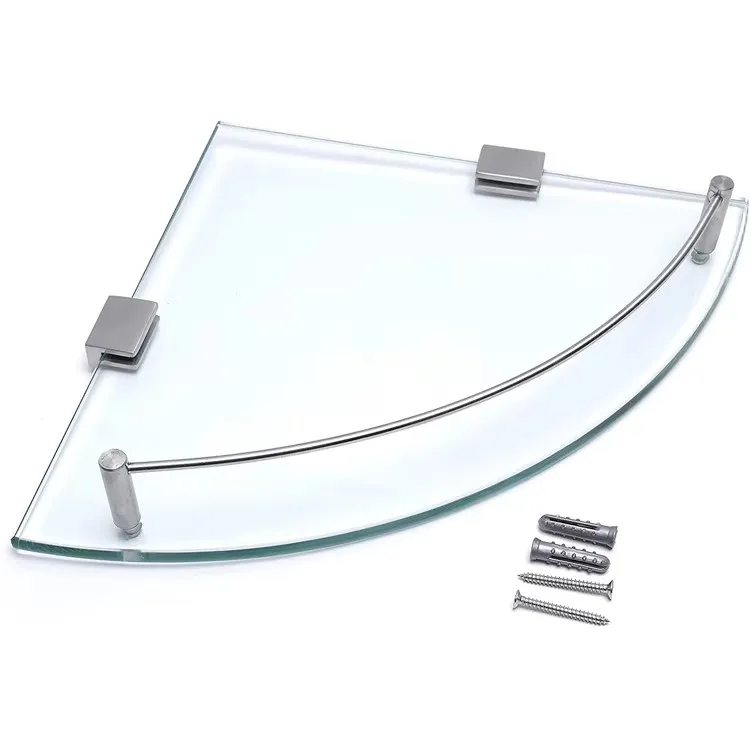 Stainless Steel Wall Mount Float Tempered Glass Bathroom Storage Shelf