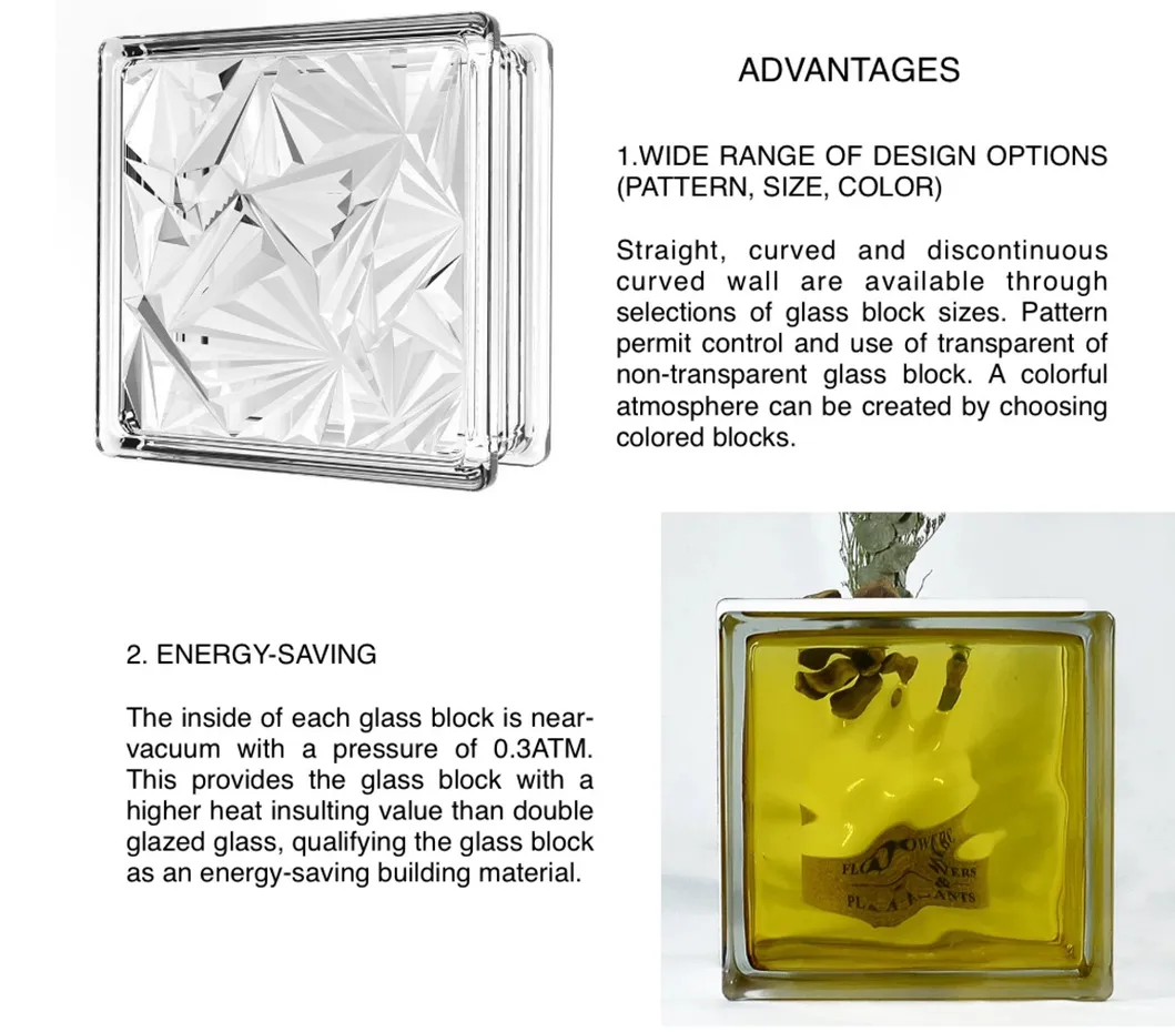 190X190X80mm Transparent Colored Glass Block