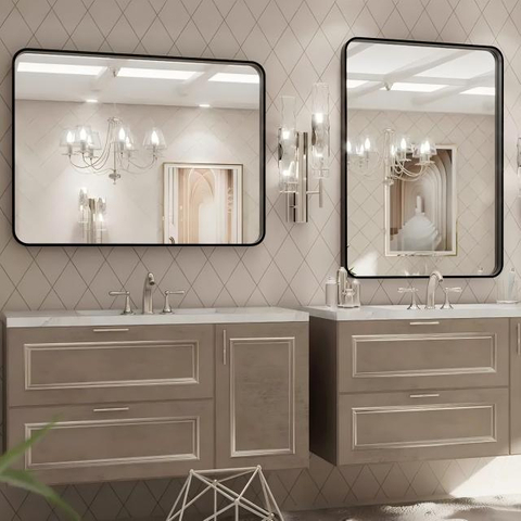 Modern Metal Framed Rectangular Round Shape Bathroom Decorative Wall Mirror