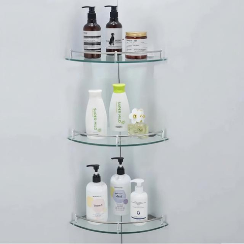 3 Tiers Wholesale Corner Glass Shower Rack Shelf Bathroom Storage Organizer Rack