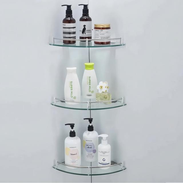 3 Tiers Wholesale Corner Glass Shower Rack Shelf Bathroom Storage Organizer Rack