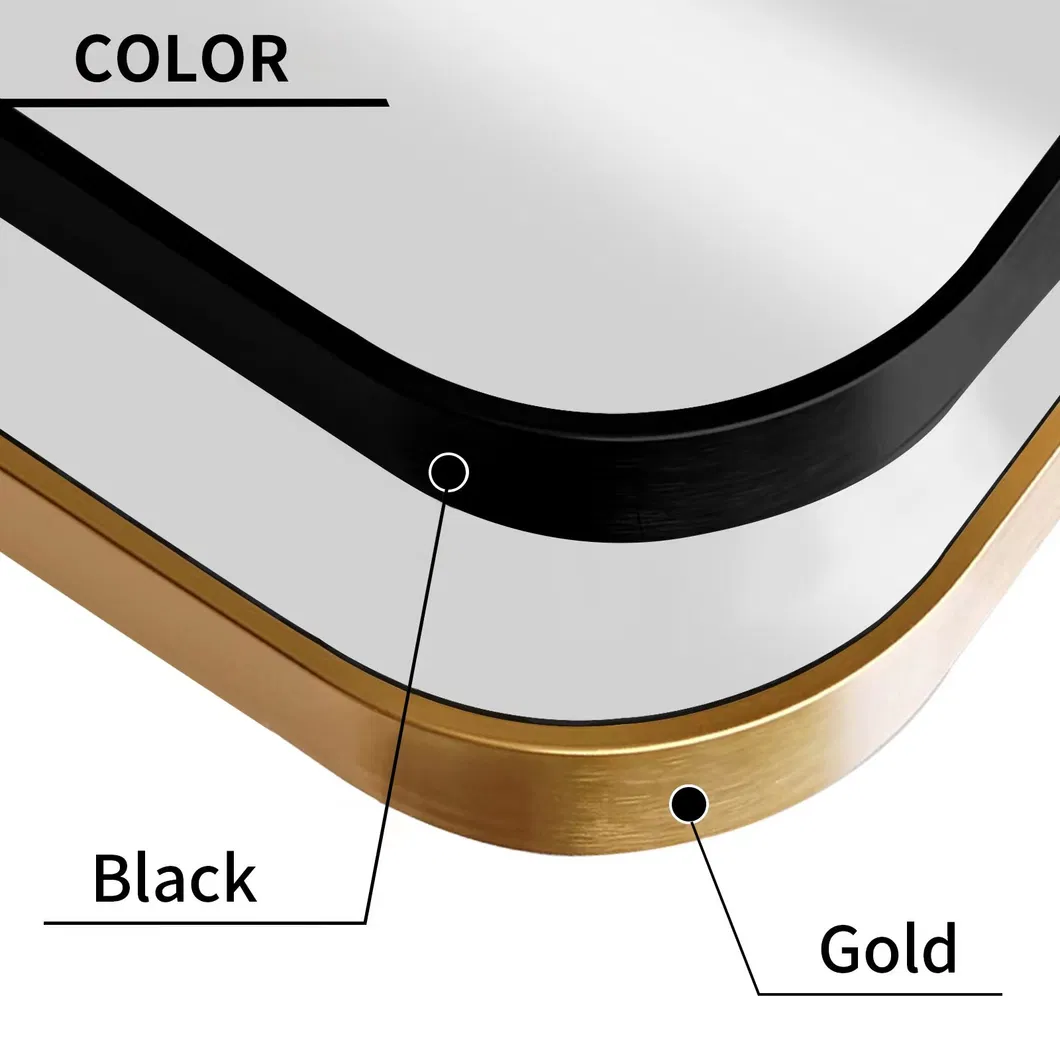 Modern Metal Framed Rectangular Round Shape Bathroom Decorative Wall Mirror