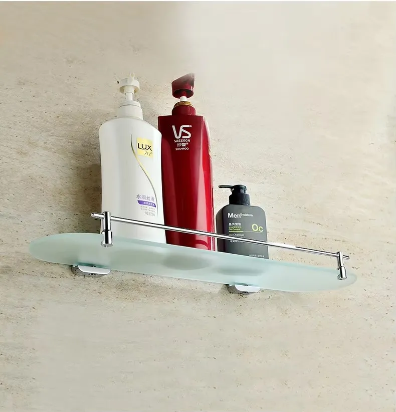 Wall Mounted One Tier Two Tier Glass Bathroom Corner Shelves Shower Room