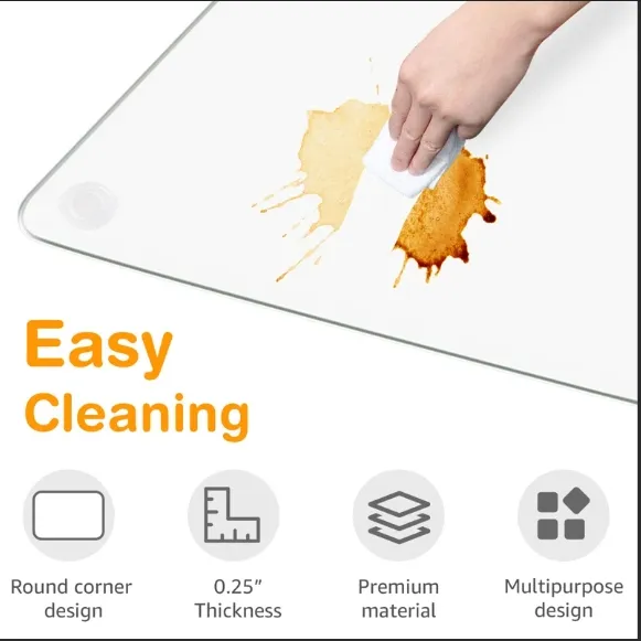 Office Grey Tempered Glass Chair Desk Mat for Carpets and Hardwood Floor