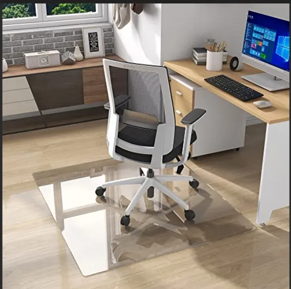 Office Grey Tempered Glass Chair Desk Mat for Carpets and Hardwood Floor