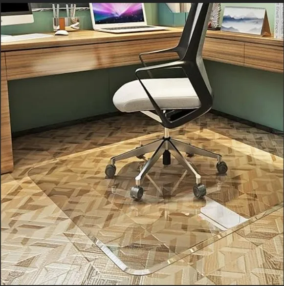 Office Grey Tempered Glass Chair Desk Mat for Carpets and Hardwood Floor