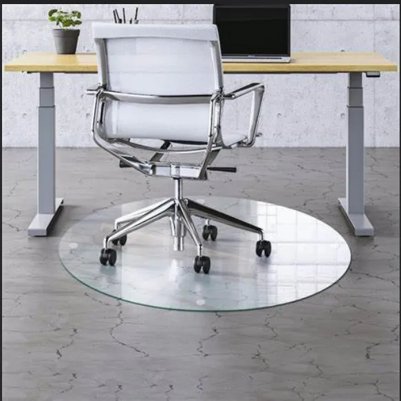 Office Grey Tempered Glass Chair Desk Mat for Carpets and Hardwood Floor