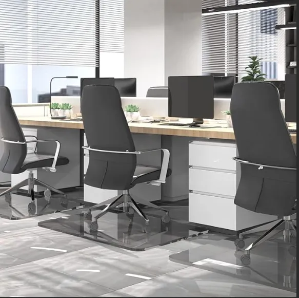 Office Grey Tempered Glass Chair Desk Mat for Carpets and Hardwood Floor