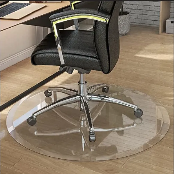 Office Grey Tempered Glass Chair Desk Mat for Carpets and Hardwood Floor