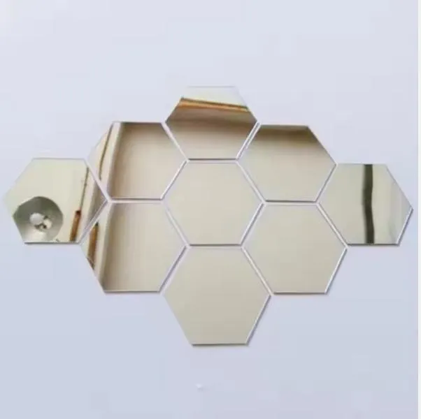 Wholesale 4mm-8mm Hexagon Golden Brown Mirror Beveled Edge Mosaic Mirror Wall Tiles