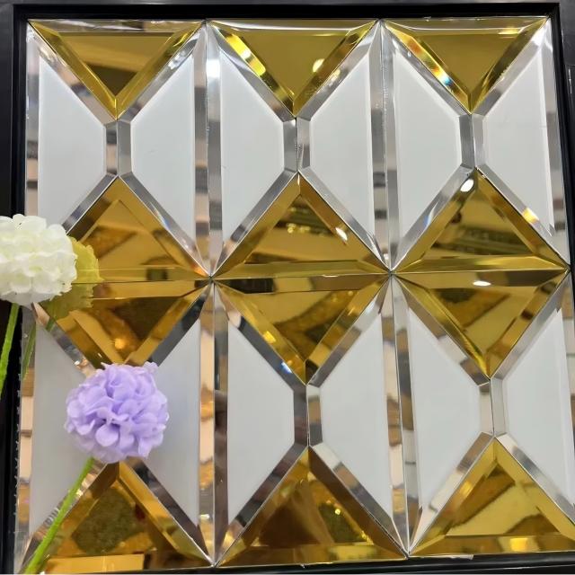 Wholesale 4mm-8mm Hexagon Golden Brown Mirror Beveled Edge Mosaic Mirror Wall Tiles