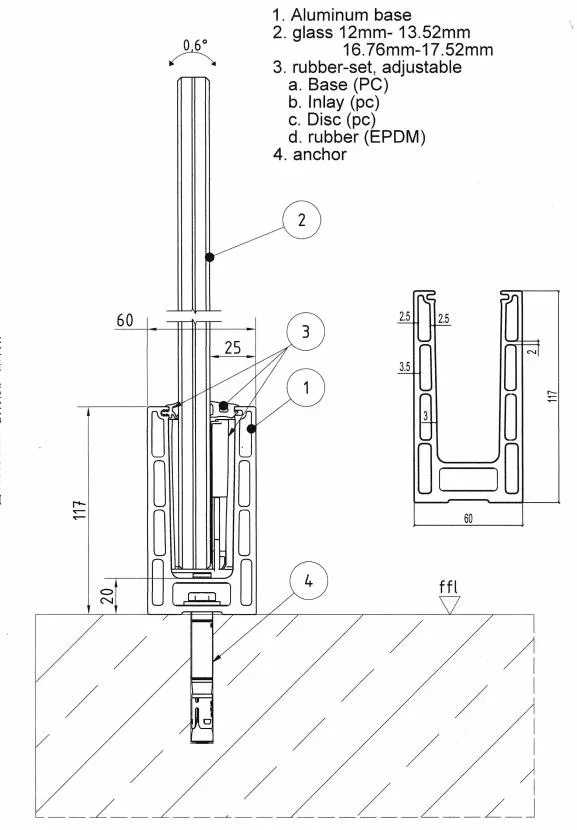 Balustrade Handrail Aluminium U Channel Base Balcony Glass Railing U Channel Profile