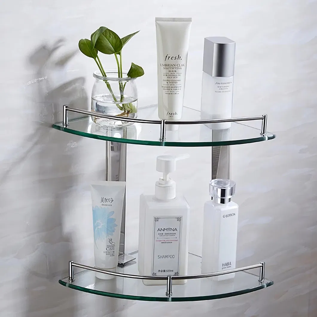 Wall Mounted One Tier Two Tier Glass Bathroom Corner Shelves Shower Room