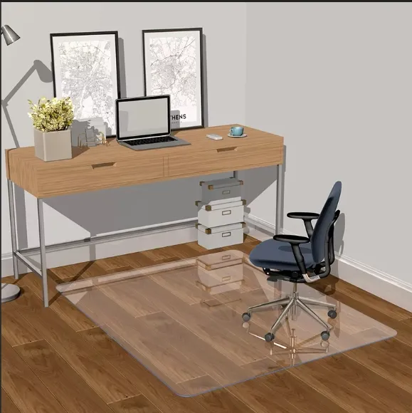 Office Grey Tempered Glass Chair Desk Mat for Carpets and Hardwood Floor